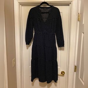 Madewell Women’s Long Sleeve Midi Dress. Color navy blue & white. Size medium